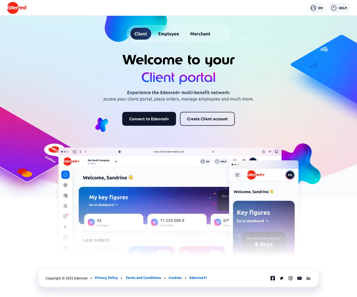 Le point d’entrée commun Edenred+, onglet Client actif