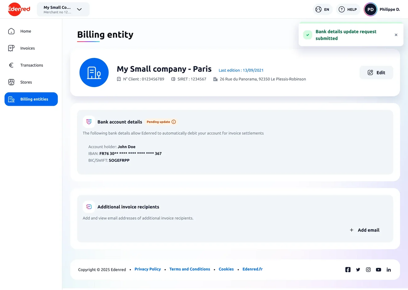 Confirmation d’envoi et statut passé en mise à jour en attente, version desktop