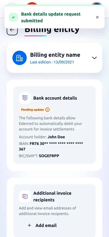 Confirmation d’envoi et statut passé en mise à jour en attente, version mobile