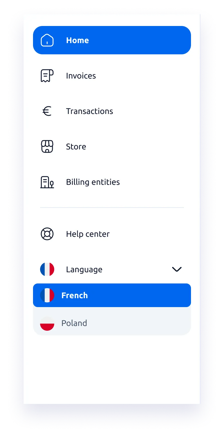Le sélecteur de langue avec deux pays : la liste s’ajuste à son contenu