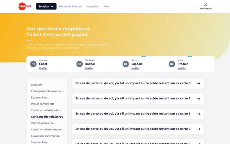 Le centre d’aide décliné sur l’univers Kadéos, en jaune