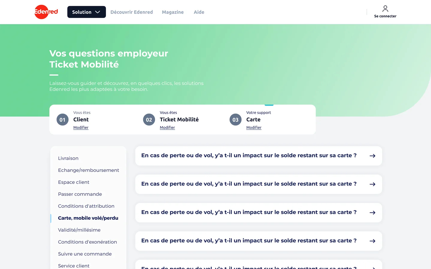 Le centre d’aide décliné sur l’univers Ticket Mobilité