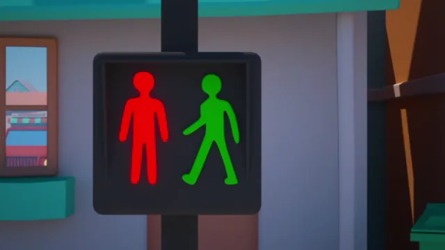 Mamie Danger : le feu piéton passe au vert au bord de la chaussée