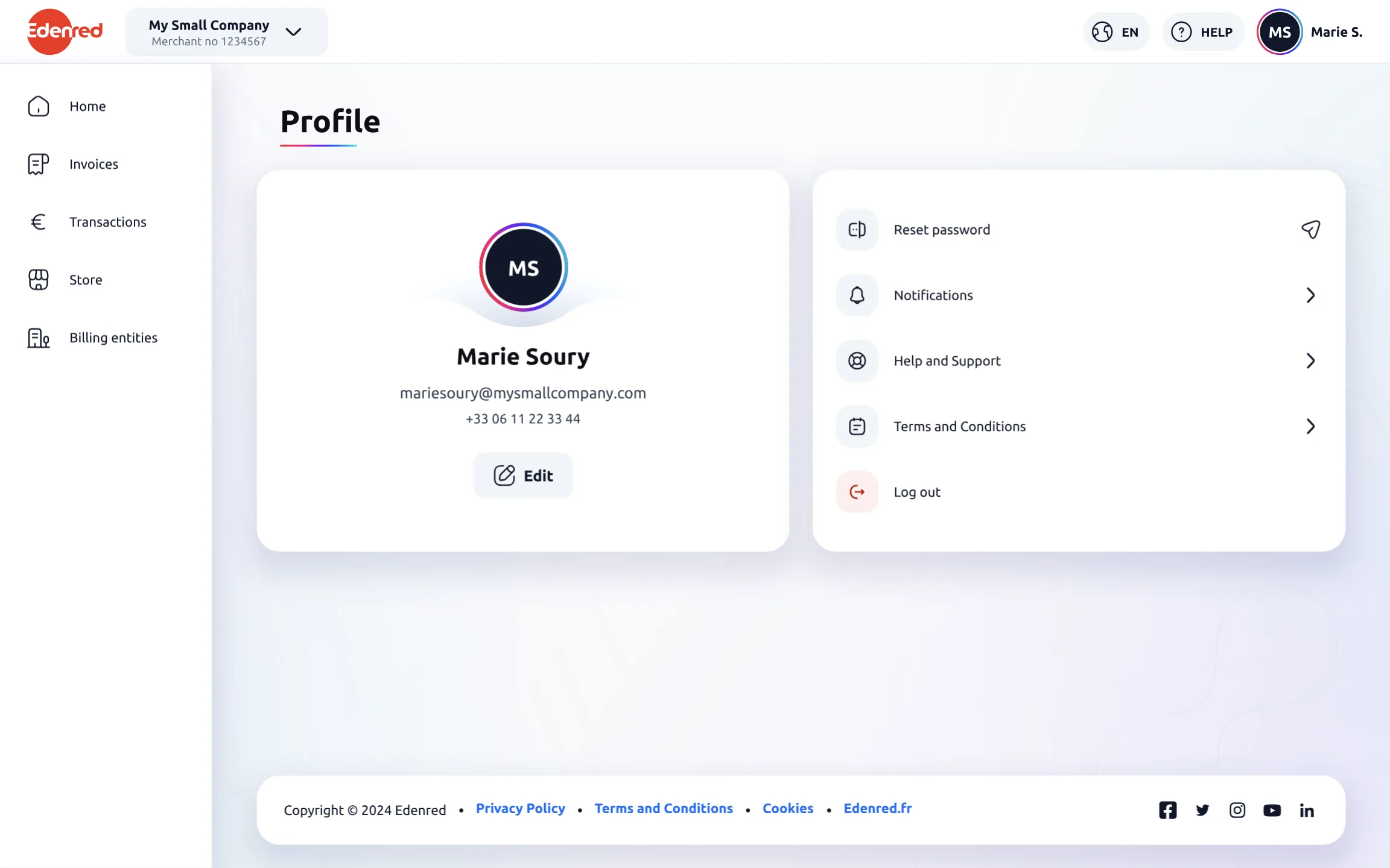 The profile page