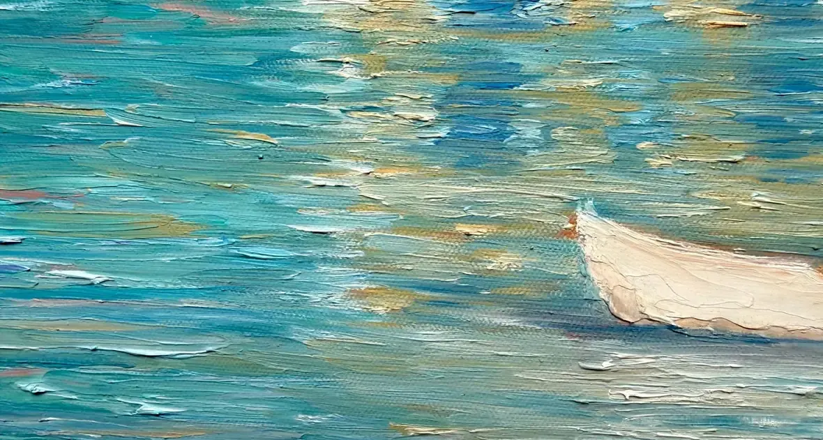 Détail de Saint-Cado : la barque et ses reflets