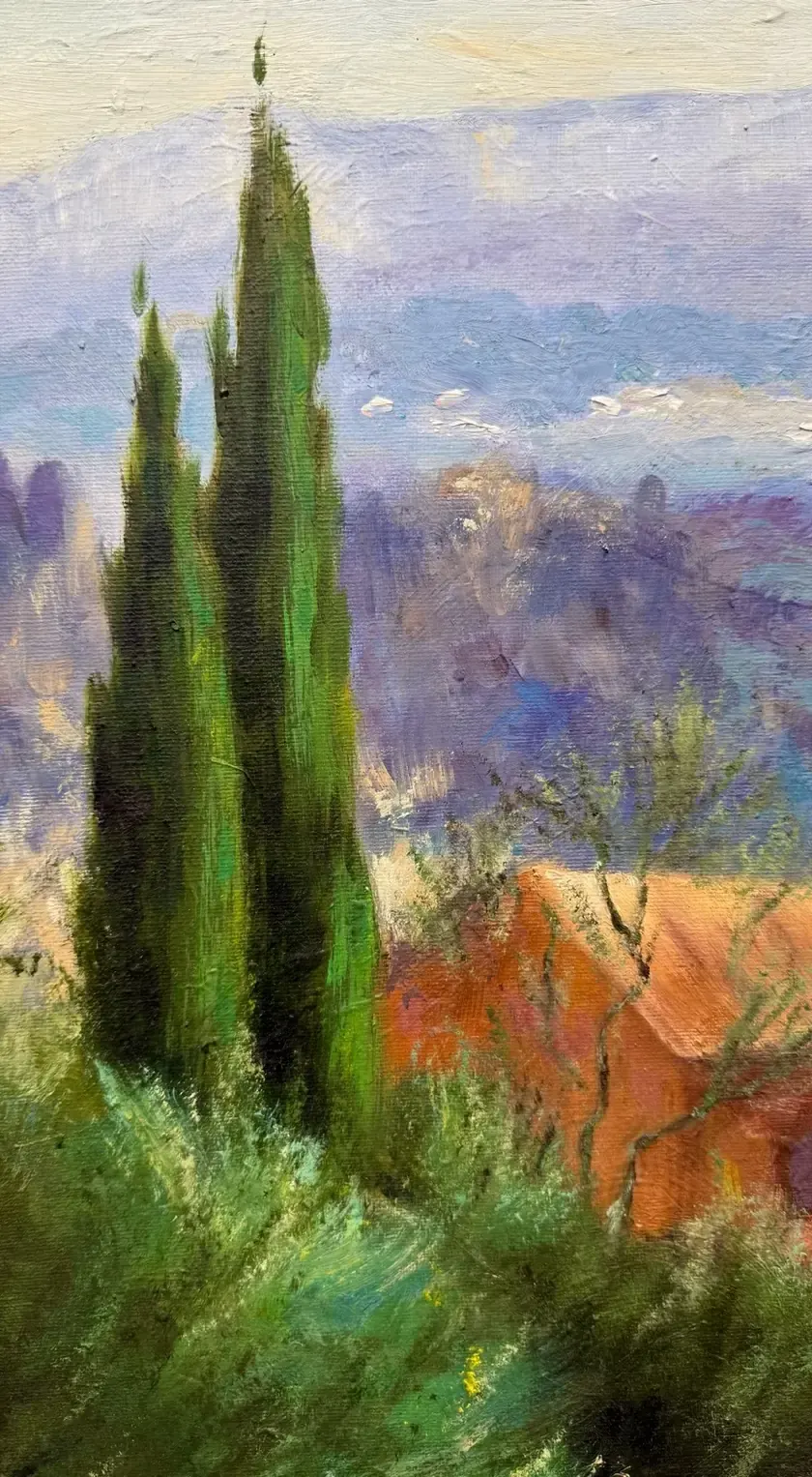 Détail du Paysage de Provence : les cyprès