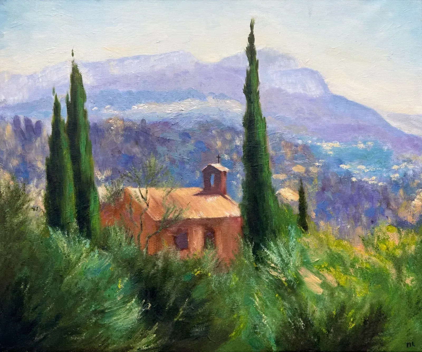 Paysage de Provence, la chapelle aux cyprès