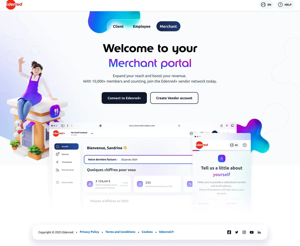Le point d’entrée commun, onglet Merchant actif : « Welcome to your Merchant portal »