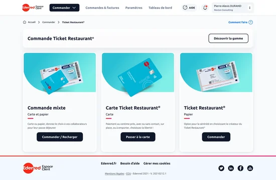 L’espace client : la page univers Ticket Restaurant
