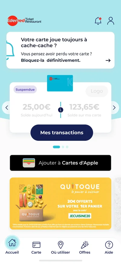 My Edenred : l’accueil, carte suspendue