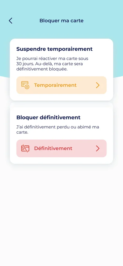 My Edenred : l’écran Bloquer ma carte