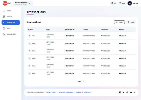La liste des transactions